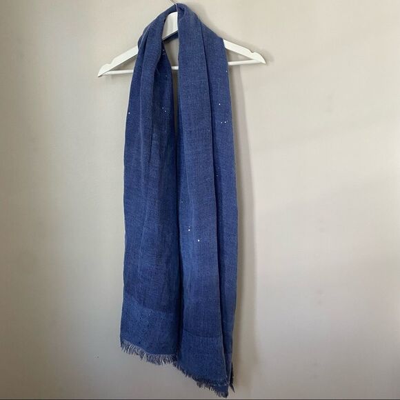 Modena Scarf Blue Sequin Casual Fringe Neutral Lightweight Oversized - Picture 7 of 7